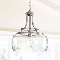 Franklin Iron Works Pendant Light Fixture Charleston Brushed Nickel Clear Glass Farmhouse Pendant Light For Kitchen Islands