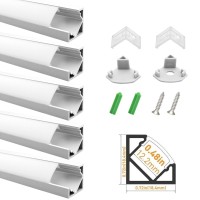 Lightingwill 5-Pack V-Shape Led Aluminum Channel System 3.3Ft/1M Anodized Silver Flush Corner Mount For <12Mm Width Smd3528 5050 Led Strips With Oyster White Cover, End Caps And Mounting Clips V03S5