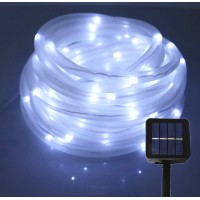 Julyfire White 33Ft 6000K 100 Led Solar Outdoor Rope Lights, Waterproof Upgraded 1000Mrh Battery, For Party Pool Christmas Roof Deck Festival Halloween Garden Wedding