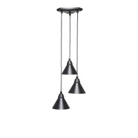 Europa 3 Light Cluster Pendalier Shown In Matte Black Finish With 7 Matte Black Cone Metal Shade