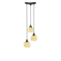 Europa 3 Light Cluster Pendalier Shown In Matte Black Finish With 6 Mystic Seashell Glass