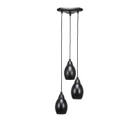 Europa 3 Light Cluster Pendalier Shown In Matte Black Finish With 5 Matte Black Oval Metal Shade