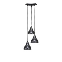 Europa 3 Light Cluster Pendalier Shown In Matte Black Finish With 7 Matte Black Double Bubble Metal Shade