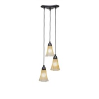 Europa 3 Light Cluster Pendalier Shown In Matte Black Finish With 5.5 Fluted Amber Crystal Glass