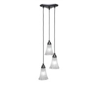 Europa 3 Light Cluster Pendalier Shown In Matte Black Finish With 5.5 Fluted Frosted Crystal Glass