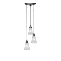 Europa 3 Light Cluster Pendalier Shown In Matte Black Finish With 5.5 Fluted Italian Ice Glass