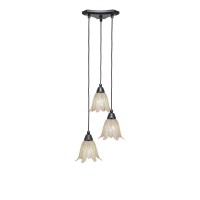 Europa 3 Light Cluster Pendalier Shown In Matte Black Finish With 7 Vanilla Leaf Glass