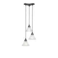 Europa 3 Light Cluster Pendalier Shown In Matte Black Finish With 7 Italian Ice Glass