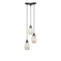 Europa 3 Light Cluster Pendalier Shown In Matte Black Finish With 5 Natural Fusion Glass