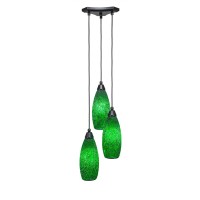 Europa 3 Light Cluster Pendalier Shown In Matte Black Finish With 5.5 Green Fusion Glass