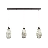 3 Light Linear Pendalier With Hang Straight Swivels Shown In Bronze Finish With 5.5 Natural Fusion Glass