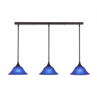 3 Light Linear Pendalier With Hang Straight Swivels Shown In Bronze Finish With 10 Blue Italian Glass