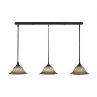 3 Light Linear Pendalier With Hang Straight Swivels Shown In Bronze Finish With 10 Gray Linen Glass