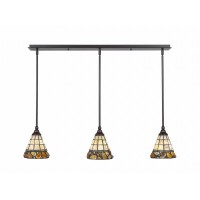 3 Light Linear Pendalier With Hang Straight Swivels Shown In Dark Granite Finish With 7 Cobblestone Art Glass