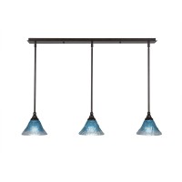 3 Light Linear Pendalier With Hang Straight Swivels Shown In Bronze Finish With 7 Teal Crystal Glass