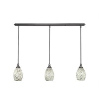 3 Light Linear Pendalier With Hang Straight Swivels Shown In Brushed Nickel Finish With 5 Natural Fusion Glass