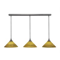 3 Light Linear Pendalier With Hang Straight Swivels Shown In Brushed Nickel Finish With 12 Firre Saturn Glass