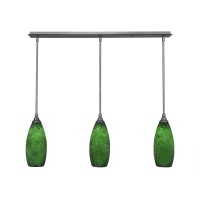 3 Light Linear Pendalier With Hang Straight Swivels Shown In Brushed Nickel Finish With 5.5 Green Fusion Glass