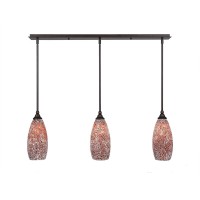 3 Light Linear Pendalier With Hang Straight Swivels Shown In Bronze Finish With 5.5 Red Fusion Glass