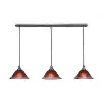 3 Light Linear Pendalier With Hang Straight Swivels Shown In Brushed Nickel Finish With 10 Raspberry Crystal Glass