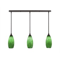 3 Light Linear Pendalier With Hang Straight Swivels Shown In Bronze Finish With 5.5 Green Fusion Glass