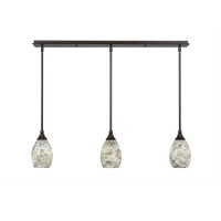 3 Light Linear Pendalier With Hang Straight Swivels Shown In Bronze Finish With 5 Natural Fusion Glass