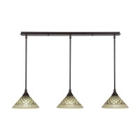 3 Light Linear Pendalier With Hang Straight Swivels Shown In Bronze Finish With 10 Chocolate Icing Glass