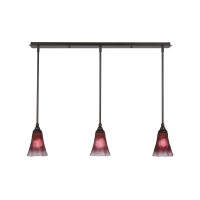 3 Light Linear Pendalier With Hang Straight Swivels Shown In Bronze Finish With 5.5 Raspberry Crystal Glass