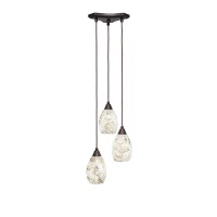 Europa 3 Light Cluster Pendalier Shown In Dark Granite Finish With 5 Natural Fusion Glass