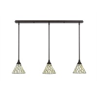 3 Light Linear Pendalier With Hang Straight Swivels Shown In Bronze Finish With 7 Sandhill Art Glass