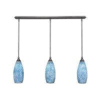 3 Light Linear Pendalier With Hang Straight Swivels Shown In Brushed Nickel Finish With 5.5 Turquoise Fusion Glass