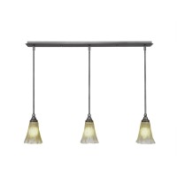 3 Light Linear Pendalier With Hang Straight Swivels Shown In Brushed Nickel Finish With 5.5 Amber Crystal Glass