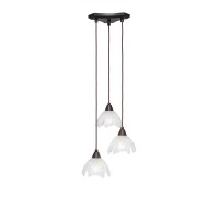 Europa 3 Light Cluster Pendalier Shown In Dark Granite Finish With 7 Gold Ice Glass