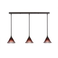 3 Light Linear Pendalier With Hang Straight Swivels Shown In Bronze Finish With 7 Raspberry Crystal Glass