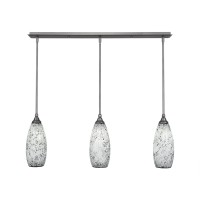 3 Light Linear Pendalier With Hang Straight Swivels Shown In Brushed Nickel Finish With 5.5 Black Fusion Glass