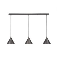 3 Light Linear Pendalier With Hang Straight Swivels Shown In Brushed Nickel Finish With 7 Brushed Nickel Cone Metal Shade