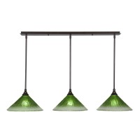 3 Light Linear Pendalier With Hang Straight Swivels Shown In Bronze Finish With 12 Kiwi Green Crystal Glass