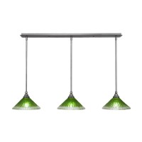 3 Light Linear Pendalier With Hang Straight Swivels Shown In Brushed Nickel Finish With 10 Kiwi Green Crystal Glass