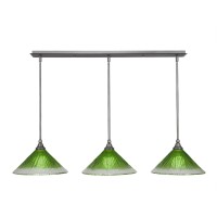 3 Light Linear Pendalier With Hang Straight Swivels Shown In Brushed Nickel Finish With 12 Kiwi Green Crystal Glass