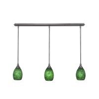 3 Light Linear Pendalier With Hang Straight Swivels Shown In Brushed Nickel Finish With 5 Green Fusion Glass