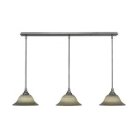 3 Light Linear Pendalier With Hang Straight Swivels Shown In Brushed Nickel Finish With 10 Gray Linen Glass