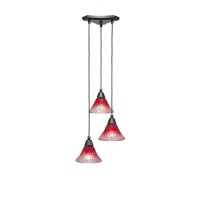 Europa 3 Light Cluster Pendalier Shown In Matte Black Finish With 7 Raspberry Crystal Glass