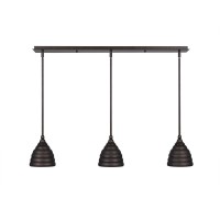 3 Light Linear Pendalier With Hang Straight Swivels Shown In Bronze Finish With 6 Bronze Beehive Metal Shade