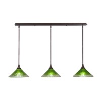 3 Light Linear Pendalier With Hang Straight Swivels Shown In Bronze Finish With 10 Kiwi Green Crystal Glass