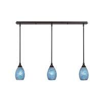 3 Light Linear Pendalier With Hang Straight Swivels Shown In Bronze Finish With 5 Turquoise Fusion Glass