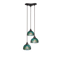 Europa 3 Light Cluster Pendalier Shown In Dark Granite Finish With 7 Turquoise Cypress Art Glass