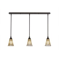 3 Light Linear Pendalier With Hang Straight Swivels Shown In Bronze Finish With 5.5 Amber Crystal Glass