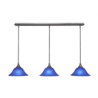 3 Light Linear Pendalier With Hang Straight Swivels Shown In Brushed Nickel Finish With 10 Blue Italian Glass