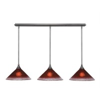 3 Light Linear Pendalier With Hang Straight Swivels Shown In Brushed Nickel Finish With 12 Raspberry Crystal Glass