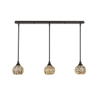 3 Light Linear Pendalier With Hang Straight Swivels Shown In Bronze Finish With 6 Sea Mist Seashell Glass